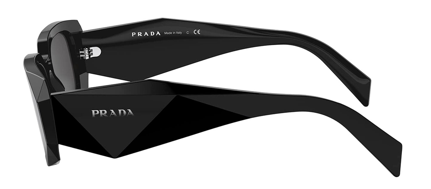 Prada PR 17WSF 1AB5S0 Black Plastic Rectangle Sunglasses Grey Lens, Black, 51-20-145