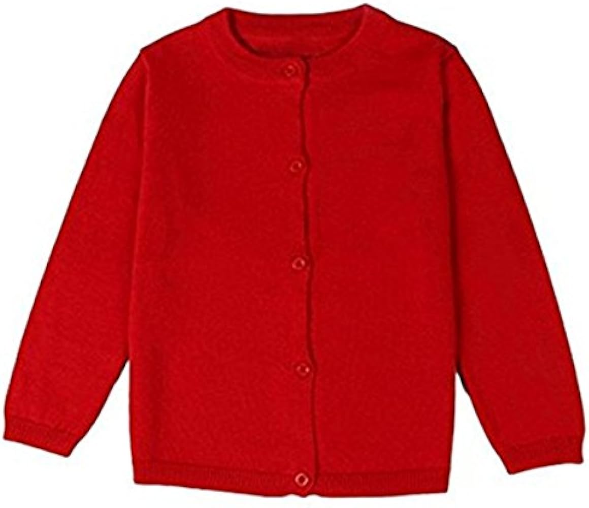 JELEUON Little Girls Cute Crew Neck Long Sleeve Button-Down Solid Cotton Fine Knit Cardigan Sweaters