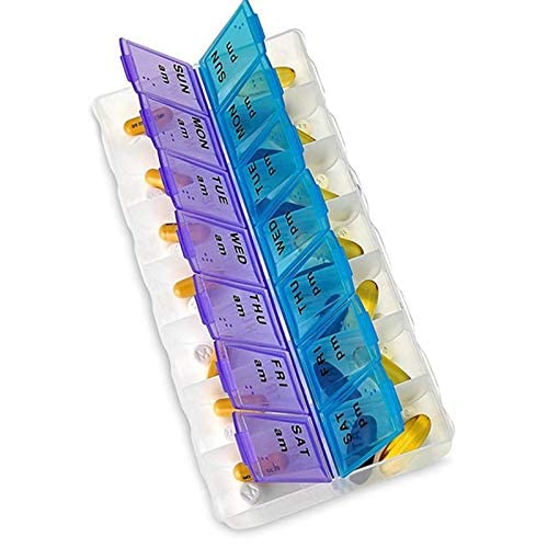 U-HOOME 7 Days Pill Case Medicine Storage Tablet Pill Box With Clip Lids Medicine Organizer Pill Case Splitters Storage Dispenser Weekly