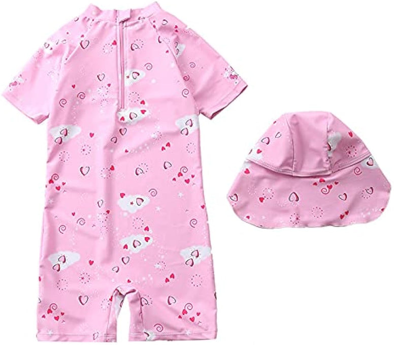 HausFine Little Kid Girls Unicorn Swimsuit Baby Girls One-Piece Swimwear with Sun Protection Hat