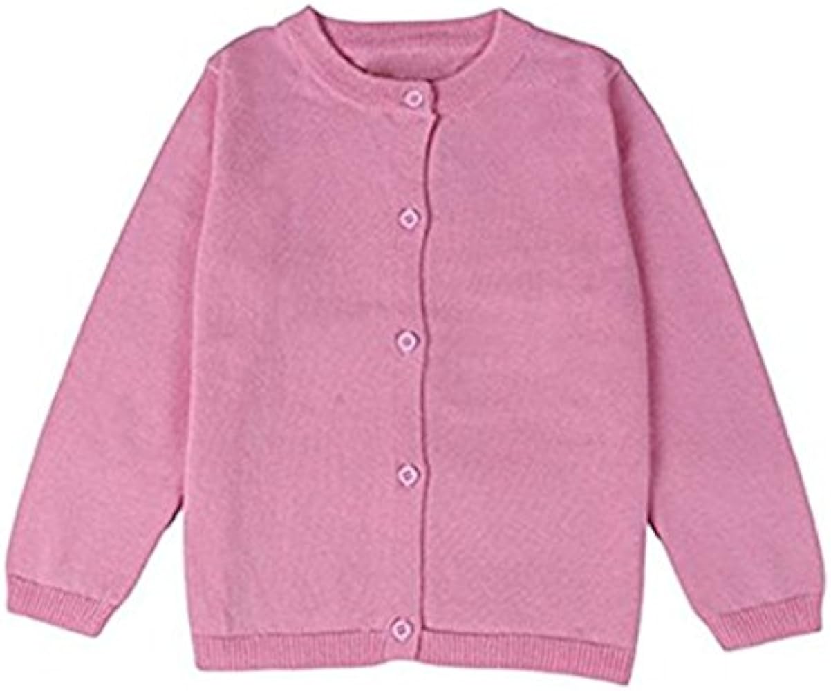 JELEUON Little Girls Cute Crew Neck Long Sleeve Button-Down Solid Cotton Fine Knit Cardigan Sweaters