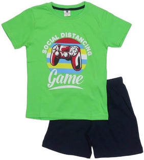 Boys Printed T-shirt & Shorts Set, Green, Social Distancing Game, Kids, Comfortable, Casual, Fun 8Y