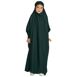 IBAKOM Kids Prayer Clothes Long Sleeve Muslim Abaya for Girl Dress Satin Modest Islamic Jilbab Dubai Attire Arabian Thobe  6-7years