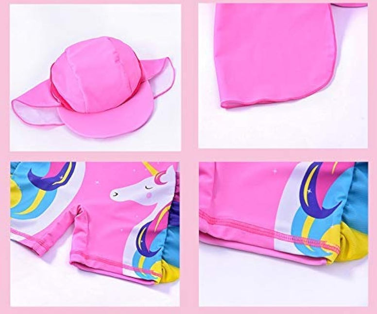 Double Unicorn Girls Swimsuit Long Sleeve with Cap (UPF.50+)