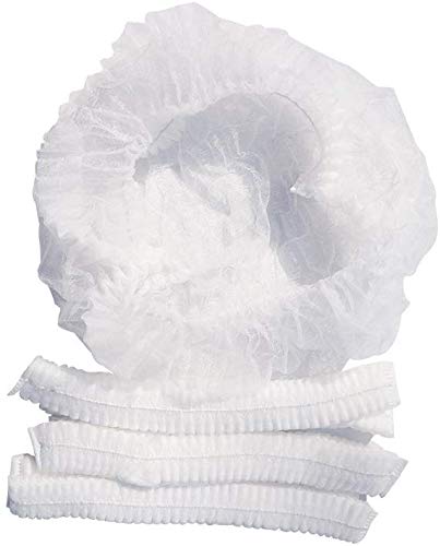 Khandekar Pack of 100 Latex Free Lightweight Disposable Bouffant Mob Caps - Elastic Spun-Bonded Non-Woven Protective Head Cover Hair Net for Food Service, Medical Use, Nurses, Lab - 18 inch, White