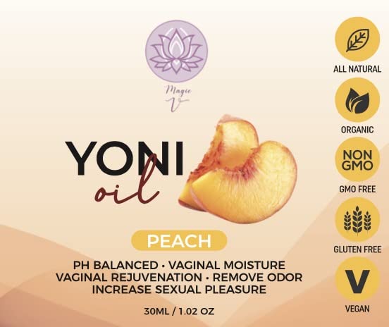 Magic V Yoni Oil Organic Feminine Oil l Moisturizer (Peach) Feminine Deodorant Eliminates Odor Ph Balanced With Essential Oils