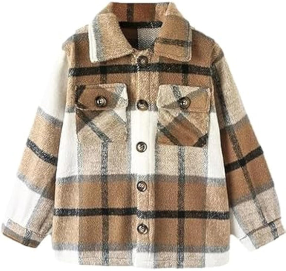 Fhniepan Girls Flannel Plaid Button Down Long Sleeve Shirt Jacket Shackets