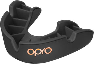 OPRO Bronze Level Adult and Youth Sports Mouthguard with Case and Fitting Device, Gum Shield for Hockey, Lacrosse, Rugby, MMA, Boxing and Other Contact and Combat Sports (Black, Adult)