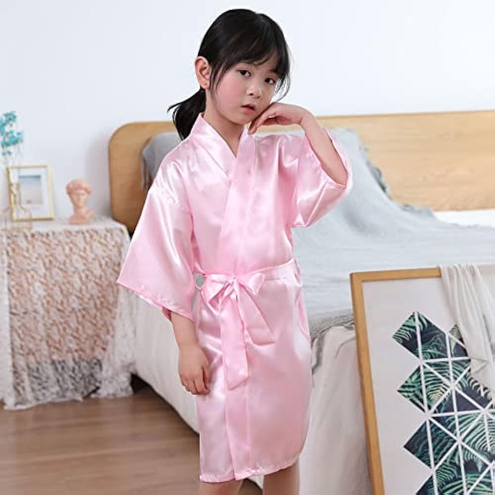 QXQTER Silky Satin Robes for Kids Girls Flower Girl Robe for Wedding Bridal Party with Gold Glitters