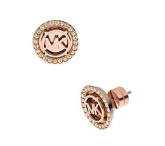 Michael Kors Rose Goldtone MK Stud Earrings with Goldtone Quartz Pav=