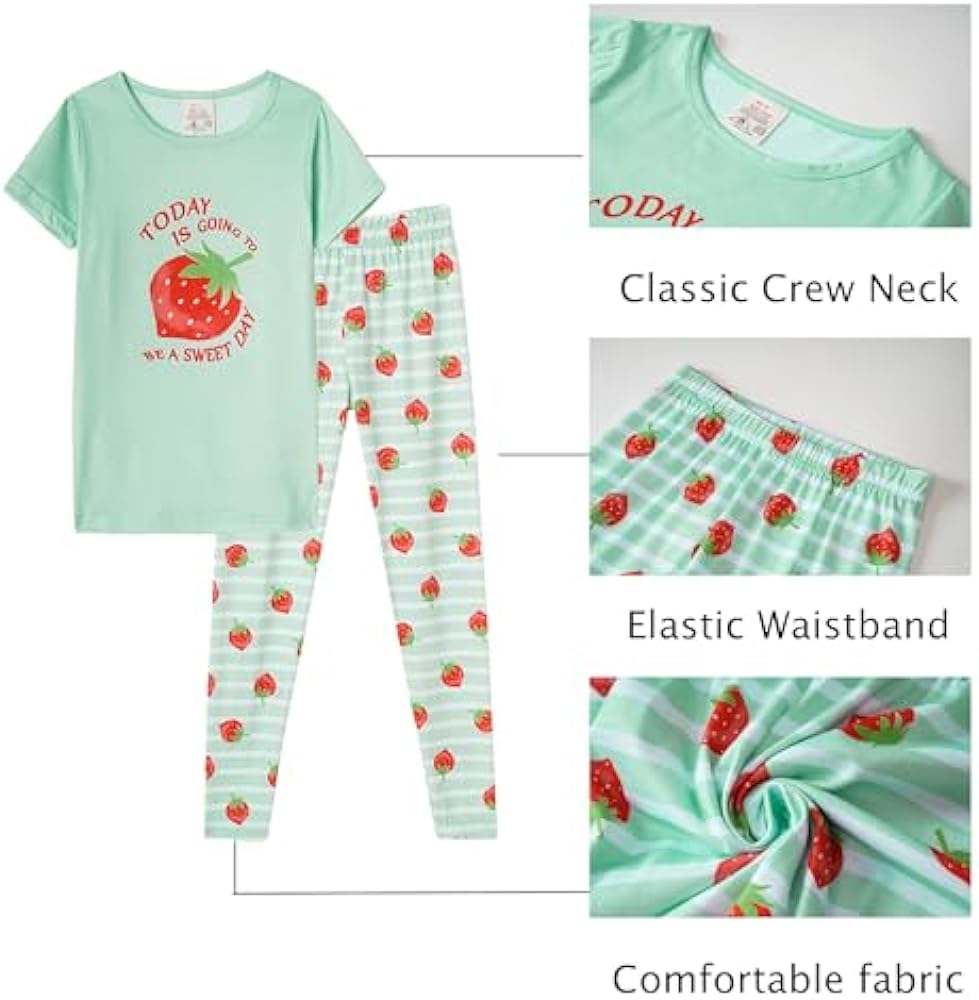 MyFav Babies, Toddlers and Girls' 4-Piece Snug Fit Cotton Pajama Set, Print Short Sleeve Loungewear