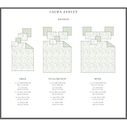 Laura Ashley Home - Queen Size Comforter Set, Reversible Cotton Bedding, Includes Matching Shams with Bonus Euro Shams & Throw Pillows (Natalie Sage/Off White, Queen)