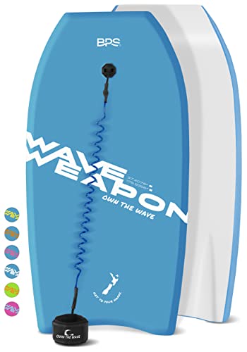 Own the Wave 'Wave Weapon' Bodyboard with Premium Leash and Fin Tethers, Lightweight with EPS Core
