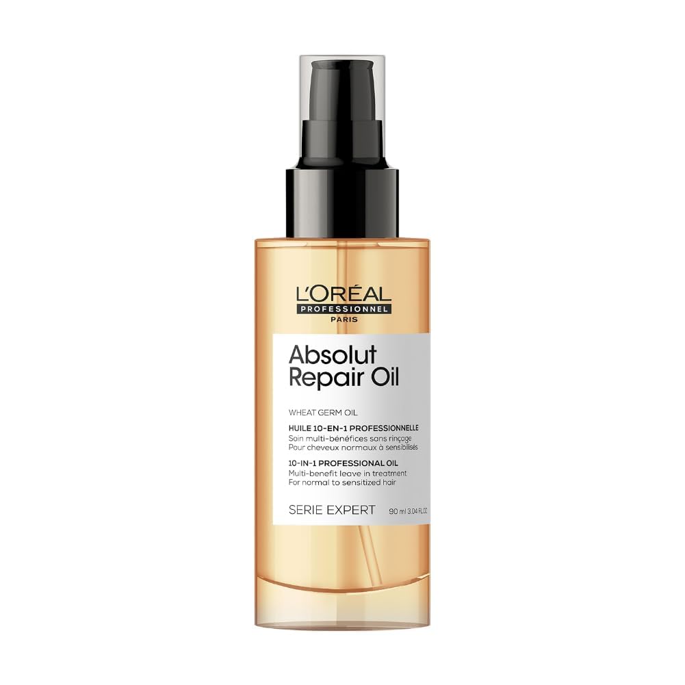 L’Oréal Professionnel10-in-1 Leave-in Oil, With Protein And Gold Quinoa for Dry And Damaged Hair, Serie Expert Absolut Repair, 90 ml