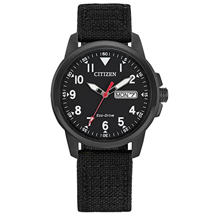 Citizen Eco-Drive Garrison Men's Watch, Stainless Steel with Nylon Strap, Weekender, Black Strap, Black Dial, Watch
