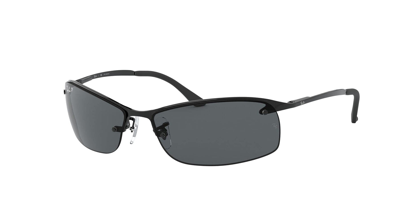 Ray-Ban Men's RB3183P 002/8163 Polarized Wrap Sunglasses,Shiny Black Frame/Gray Lens,One Size