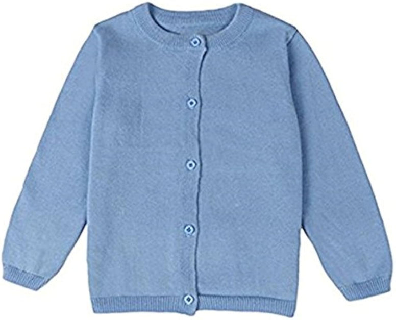 JELEUON Little Girls Cute Crew Neck Long Sleeve Button-Down Solid Cotton Fine Knit Cardigan Sweaters