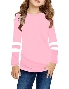 Greatchy Girls Shirts Cotton Casual Basic Long Sleeve Crewneck Color Block Tunic Tee Tops Blouse