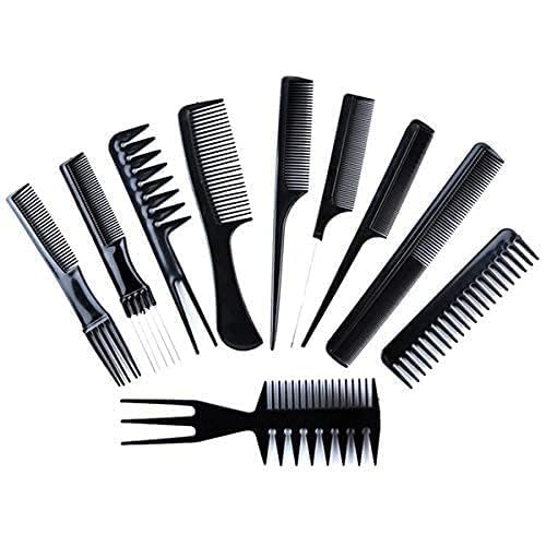 10Pcs Black Pro Salon Hair Styling Hairdressing Plastic Brush Combs Set
