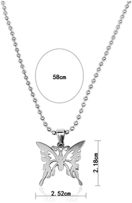 COLORFUL BLING Punk Butterfly Pendant Necklace Stainless Steel Cool Cute Streetwear Animals Accessory Beads Chain for Unisex Women Men