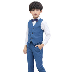 Boys Suit Formal Wear 4 Pieces Slim Fit Suit Dresswear Vest Set with Pants Kids Formal Suit Set Wedding Ring Bearer Outfit 13-14Y