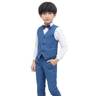 Boys Suit Formal Wear 4 Pieces Slim Fit Suit Dresswear Vest Set with Pants Kids Formal Suit Set Wedding Ring Bearer Outfit 13-14Y