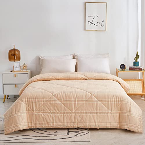 Leisurely Collection Comforter 2023 Upgraded Bed Quilt All Season 100% Cotton Quilted - Lightweight Soft Breathable Fluffy with Corner Ties (Plaid King)