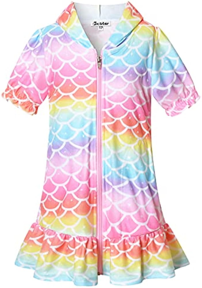 Jxstar Girls Swim Cover Up Terry Swimsuit Coverup Beach Pool Kids Zip Up Robe