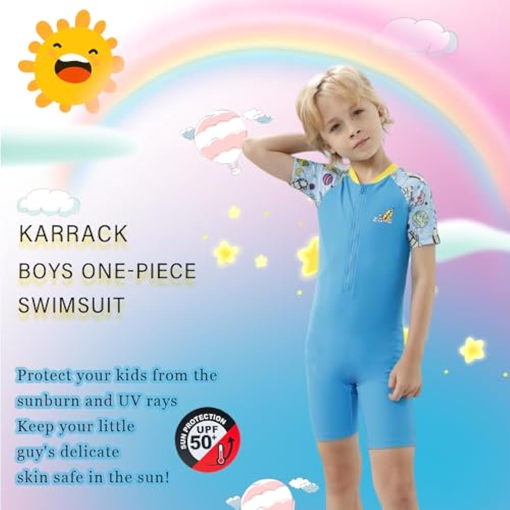 Karrack Girls and Boys One Piece Rash Guard Swimsuit Kid Water Sport Short Swimsuit UPF 50+ Sun Protection Bathing Suits