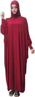 Women's Solid Muslim One-Piece Prayer Dress Muslim Abaya Dress Islamic Maxi Abaya Kaftan with Hijab Full Length Dress