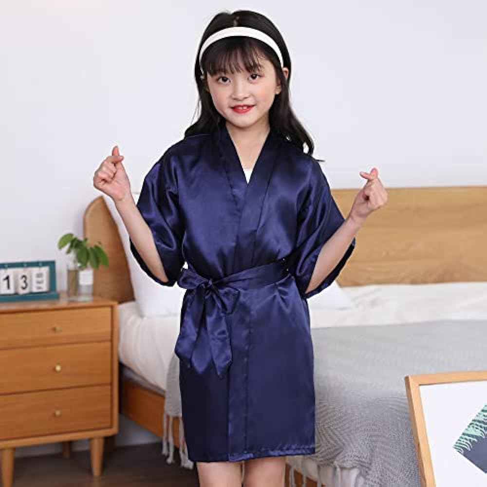 QXQTER Silky Satin Robes for Kids Girls Flower Girl Robe for Wedding Bridal Party with Gold Glitters