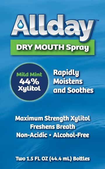 Allday Dry Mouth Spray - Maximum Strength Xylitol, Fast Acting, Non-Acidic (Pack of 2)