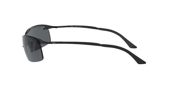 Ray-Ban Men's RB3183P 002/8163 Polarized Wrap Sunglasses,Shiny Black Frame/Gray Lens,One Size