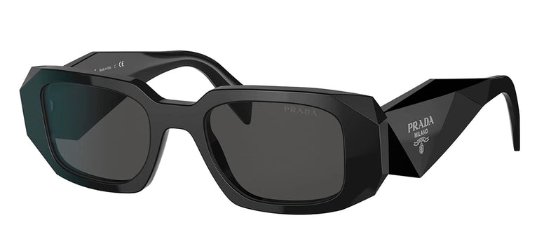 Prada PR 17WSF 1AB5S0 Black Plastic Rectangle Sunglasses Grey Lens, Black, 51-20-145