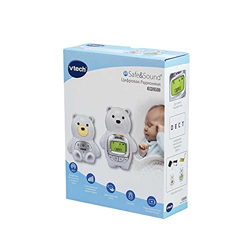 VTech Baby Bear Digital Audio Monitor with up to 1,000 ft of Range Vibrating Sound Alert Talk Back Intercom Temperature Indicator Night Light Loop & Parent Unit, White