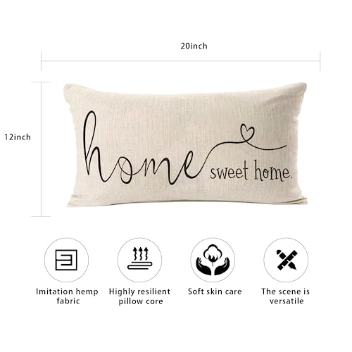 MFGNEH Home Sweet Home Quotes Farmhouse Pillow Covers 12x20 Inch,Home Decorative Throw Pillow Case Cushion Cover,Home Gifts,Housewarming Gift