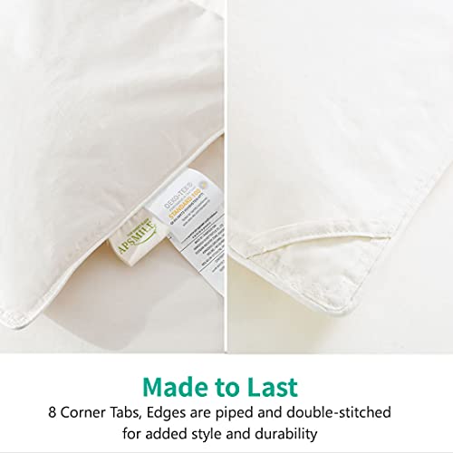 APSMILE Queen Size Feather Down Comforter - Ultra Soft All Seasons 100% Organic Cotton Feather Down Duvet Insert Medium Warm Quilted Bed Comforter with Corner Tabs (90x90,Ivory White)