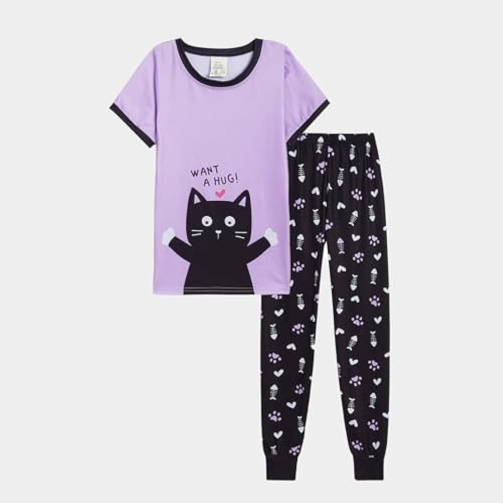 MyFav Babies, Toddlers and Girls' 4-Piece Snug Fit Cotton Pajama Set, Print Short Sleeve Loungewear