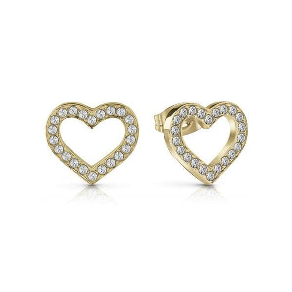 Guess Women's 12 mm Heart Frame and Clear Earrings, Yellow Gold