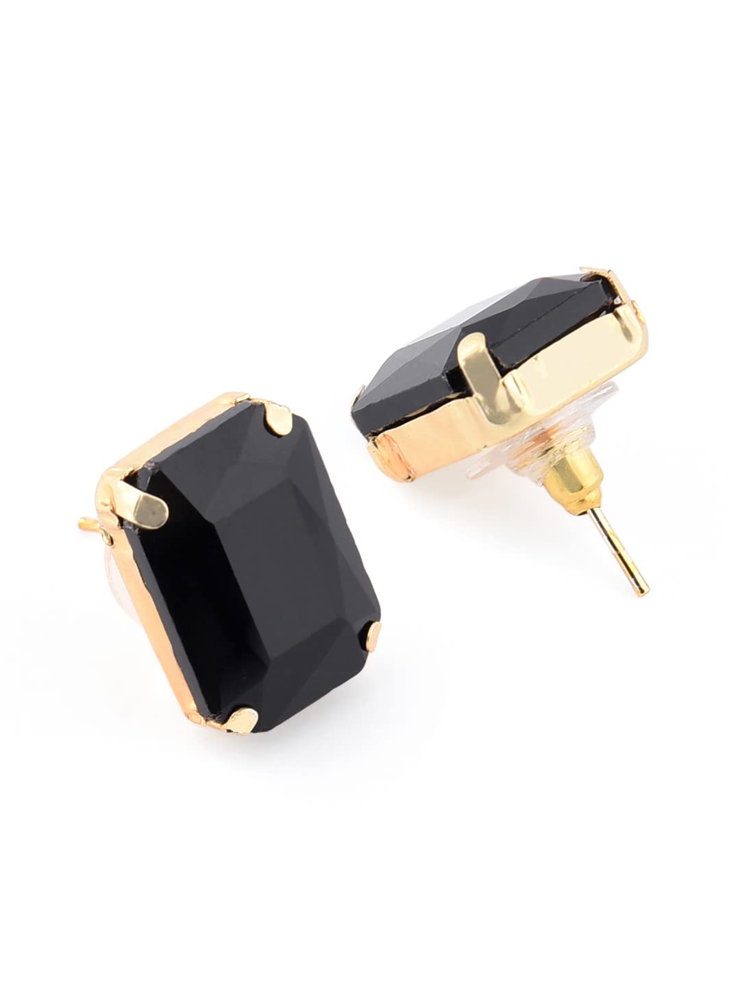 ZAVERI PEARLS Women's Contemporary Style Gold Plated Metal Black Stud Earring (ZPFK8707)