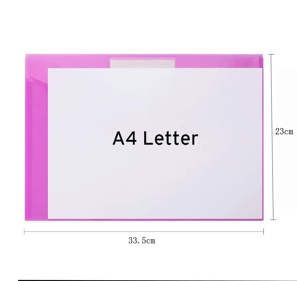 A4 Plastic Envelopes, 5pcs Plastic Pocket Folders Clear Document Folders Plastic File Folder with Label Pocket Snap Button Closure for School Home Office, 5 Colors