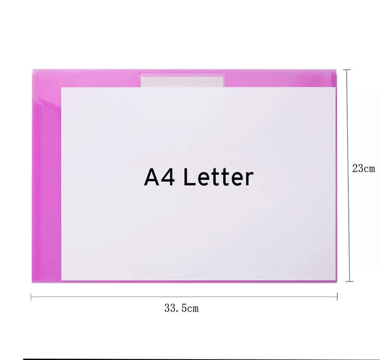 A4 Plastic Envelopes, 5pcs Plastic Pocket Folders Clear Document Folders Plastic File Folder with Label Pocket Snap Button Closure for School Home Office, 5 Colors