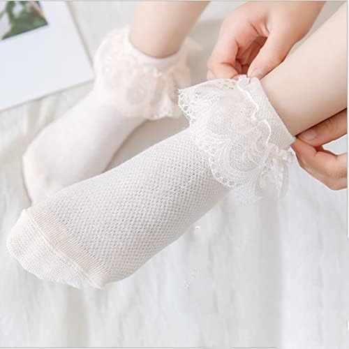 NALACAL 6 Pairs Girls Frilly Socks, Fancy Lace Cotton Ankle Socks Girls Lace Socks, School Lace Socks, White Princess Dance Dress Socks for Age 5-8