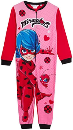 Miraculous Onesie for Girls Ladybug All in One Kids Fleece Pyjamas Dress Up Play Suit Costume Pjs Zipped Loungewear, Multi