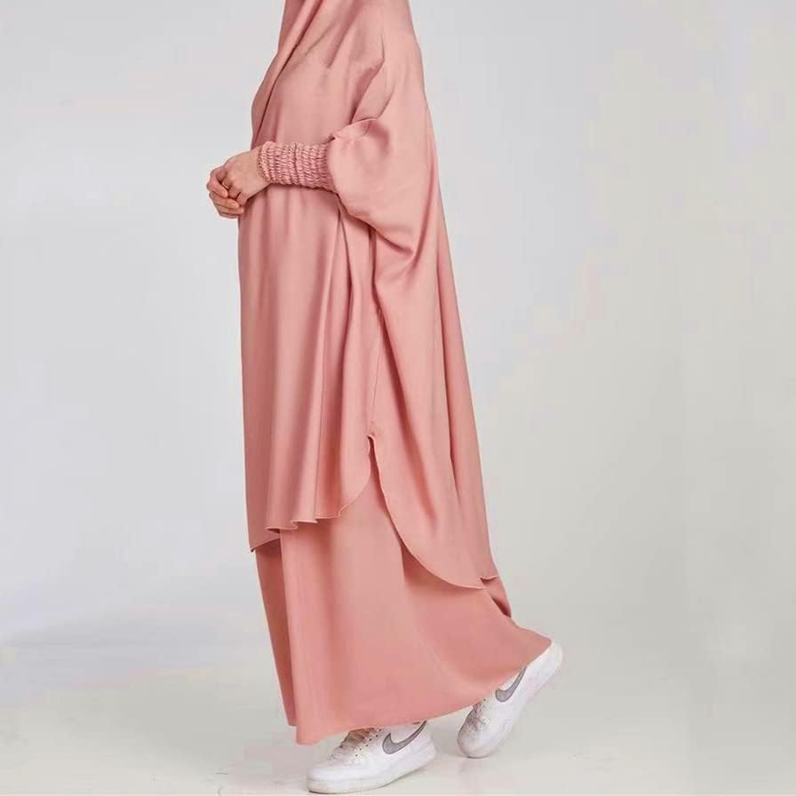 BOJON Muslim Two Piece Prayer Dress for Women Abaya Dress Islamic Middle East Dubai Turkey Maxi Abaya Kaftan with Full Length Hijab Dress