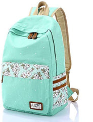 Women wave point light green canvas backpack schoolbag Waterproof travel bag XDBB1