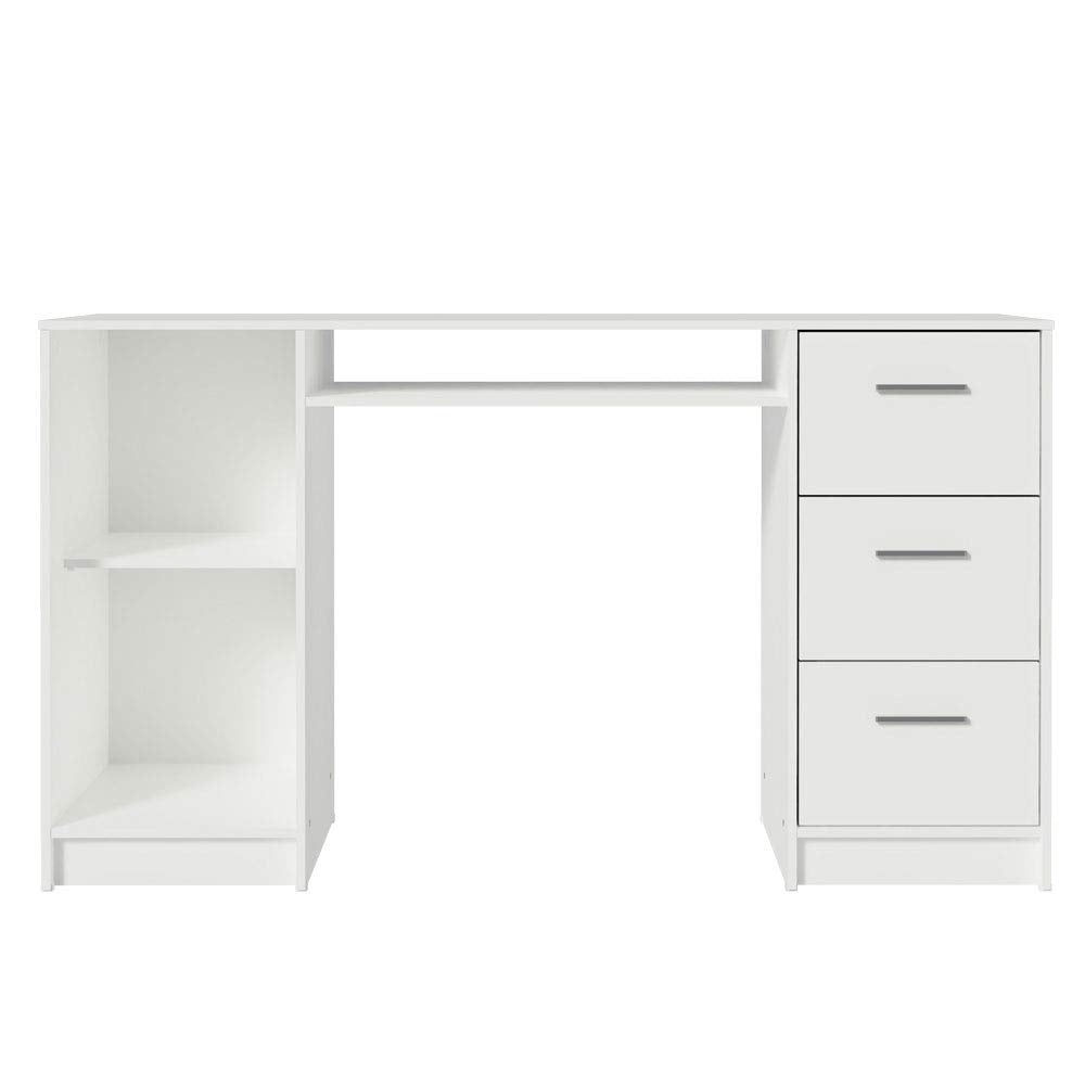 MADESA Home Office Computer Writing Desk with 3 Drawers, 1 Door and 1 Storage Shelf, Wood, 136 W x 77 H x 45 D Cm – White