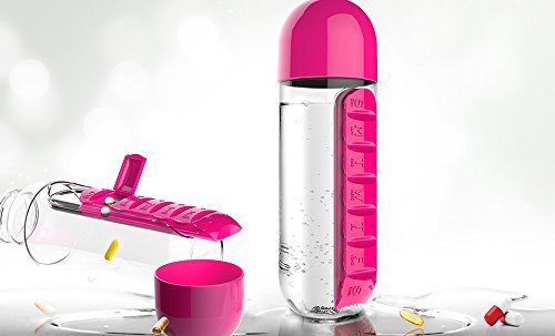 Asobu Combine Daily Pill Box Organizer with Water Bottle, 20 oz, (Pink)