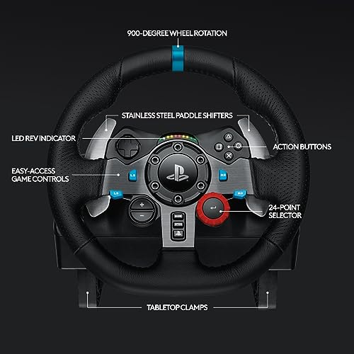 Logitech G29 Driving Force Racing Wheel and Floor Pedals, Real Force Feedback, Stainless Steel Paddle Shifters for PS5, PS4, PC, Mac - Black - UAE Version