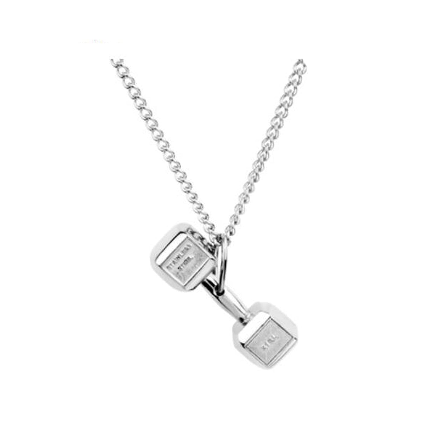 WATSKY trendy necklaces 1Pc Pendant Necklaces，Necklace For Men's Dumbbell Stainless Steel Barbell Pendant Gold Fashion Fitness Chain Necklace Gifts For Men's Accessories (Color : Silver)
